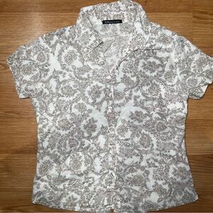 MNG Leisure Wear Beige & Pink Floral Button Up Casual Shirt Size S